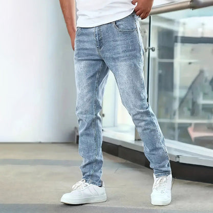 Stretch Men's Casual Solid Color Jeans Dark Blue - D&A