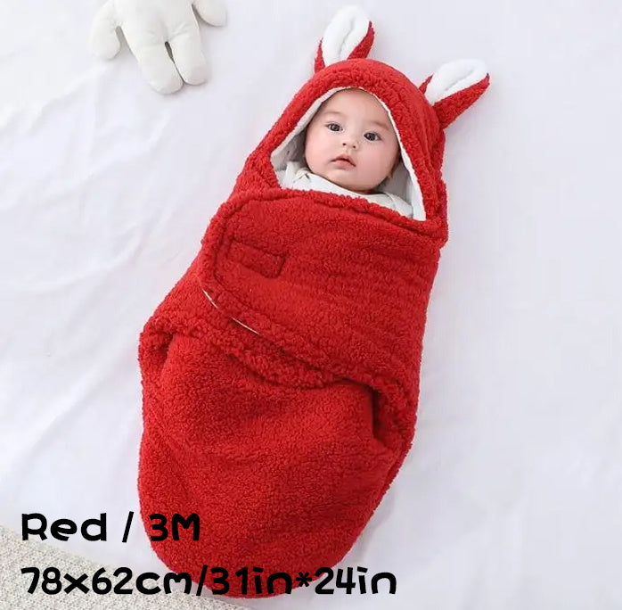 Super Soft Baby Sleeping Bag Fluffy Fleece Newborn Blanket Swaddle Blankets, Unisex Baby Wrap For Newborn Baby Boys Girls With Head-Protecting & Head-Supporting Function, Wearable Swaddle Sleep Sack Red 3M - D&A