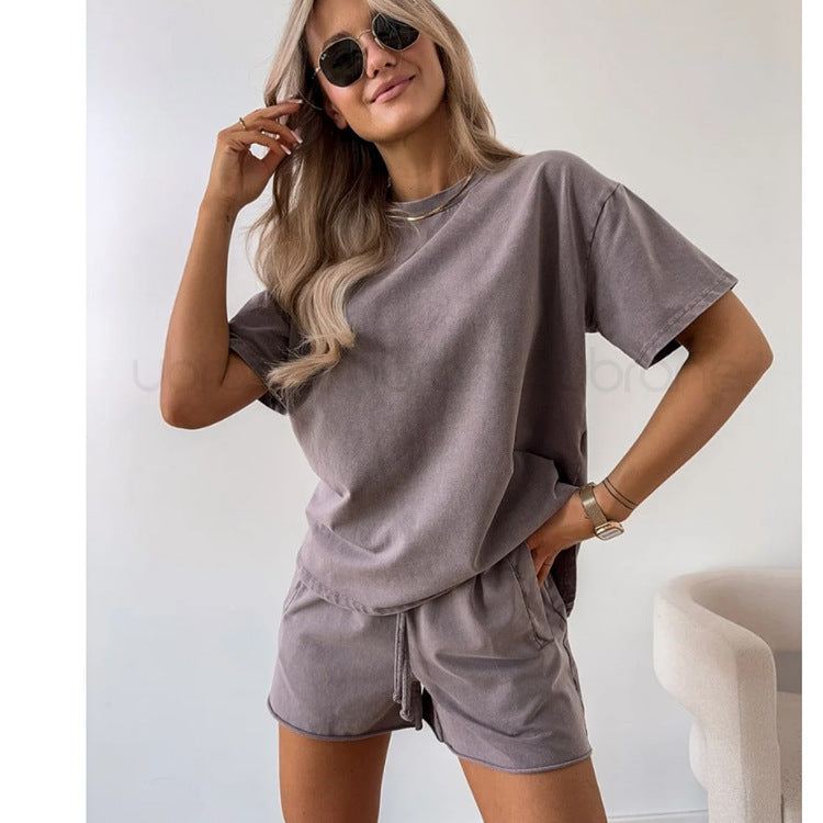 Solid Color Casual Sweatshirt Outfit Chocolate - D&A