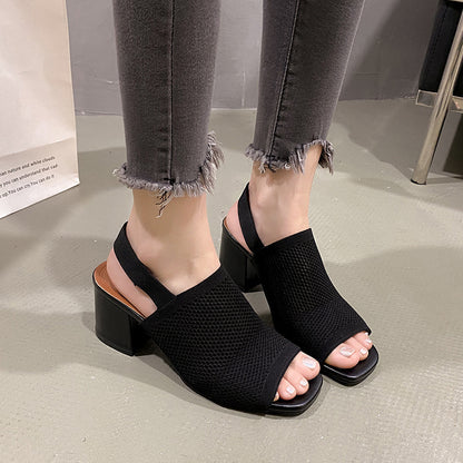 European And American Flying Woven High Heel Chunky Heel Sandals For Women - D&A