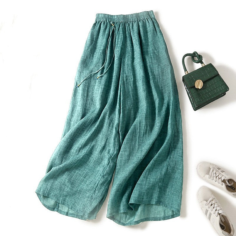 Lightweight Elegant Ramie Women's Pants Versatile Slimming Casual Blue - D&A