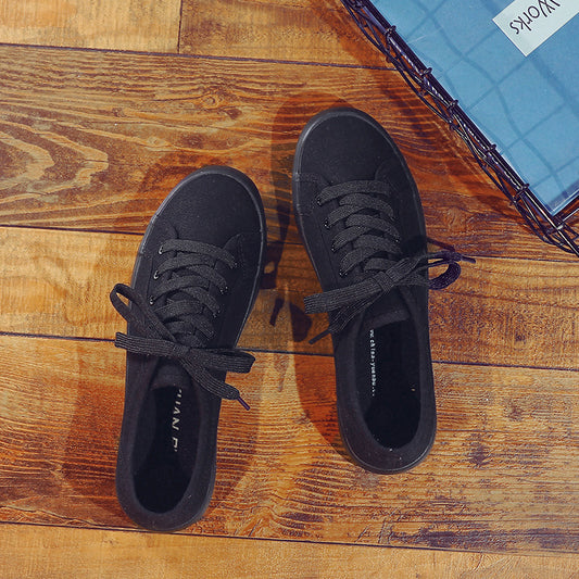 Korean Style All Black Slimming Versatile Pure Breathable Flat Work Shoes - D&A