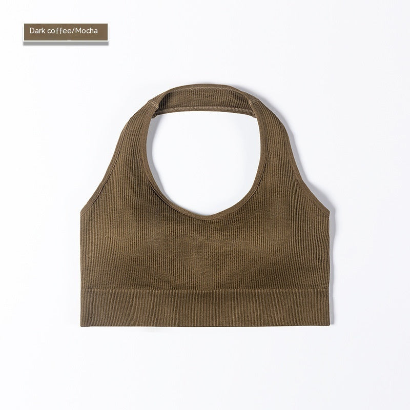 Bra European And American Sports Fitness Yoga Sports Bra Dark Coffee - D&A