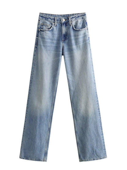 Autumn And Winter Jeans High Waist Straight Pants Women's Wide-leg Pants Indigo - D&A