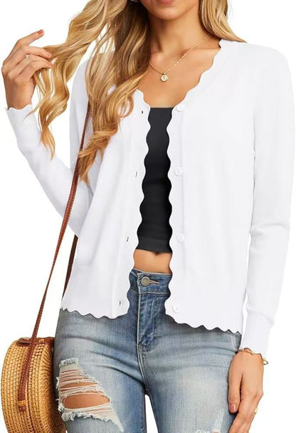 Fashion Short Knitted Cardigan Coat White - D&A