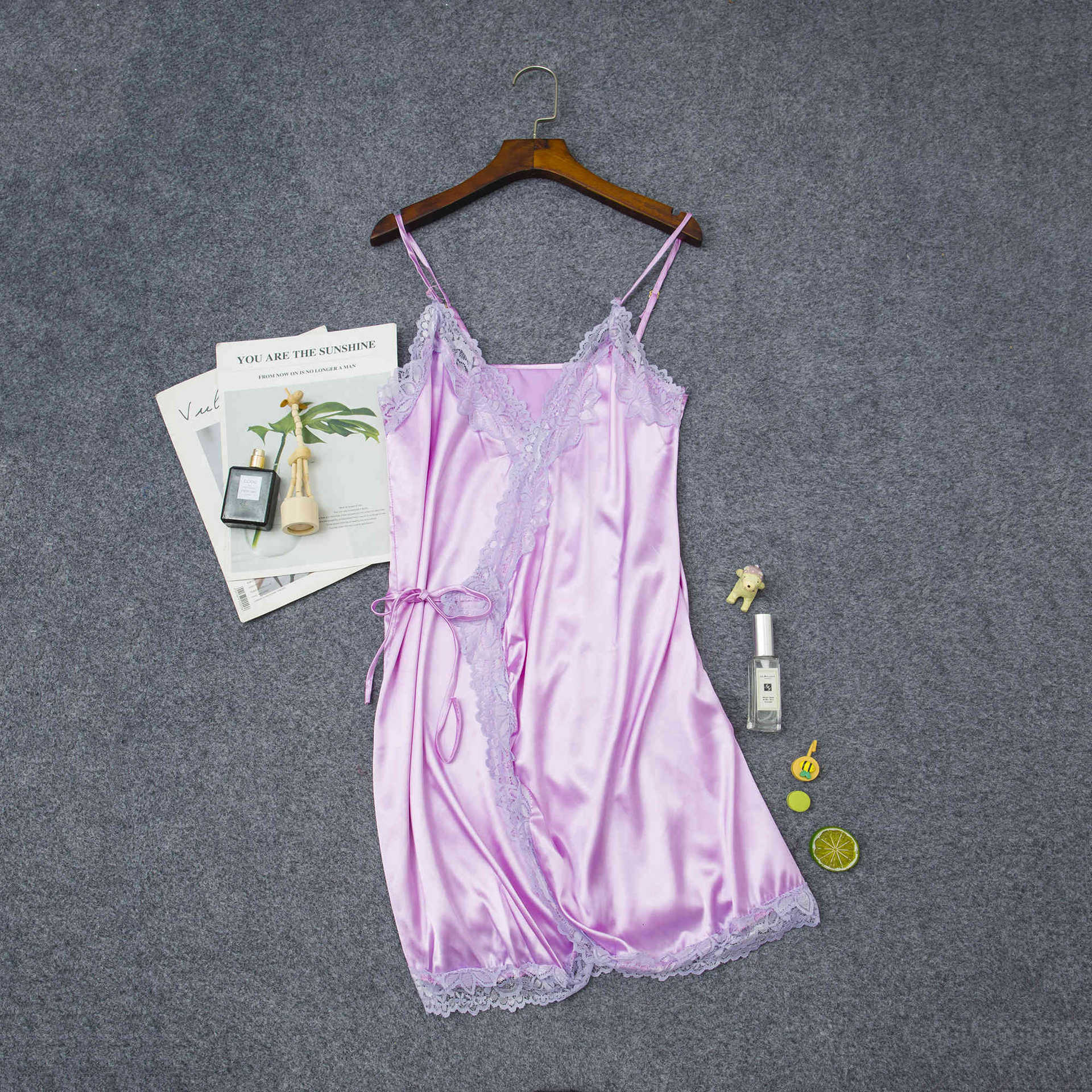 Women's Elastic Satin Nightdress Lingerie Home Pajamas Lingerie - D&A