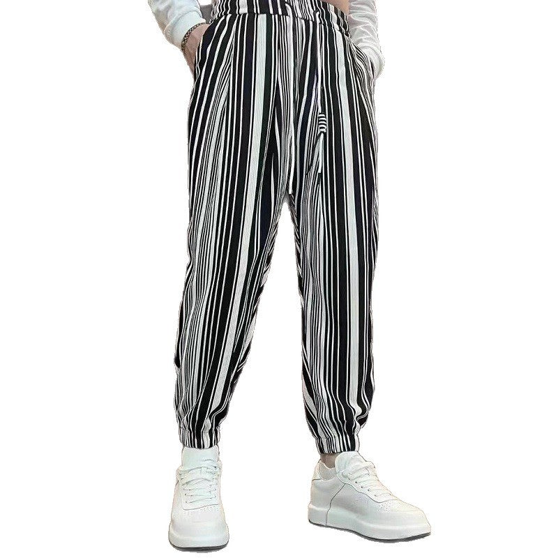 Men's Ankle-tied Harlan Casual Thin Cropped High-grade Sense Ice Silk Pants - D&A