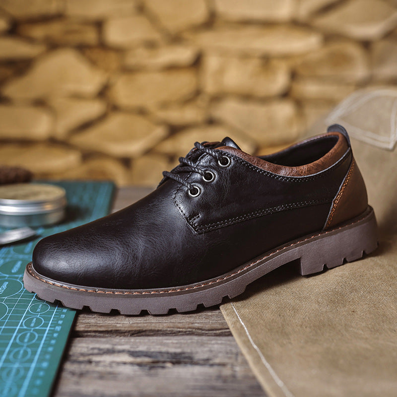 British Style Retro Casual Leather Shoes Men's Casual 3 Holes Black - D&A