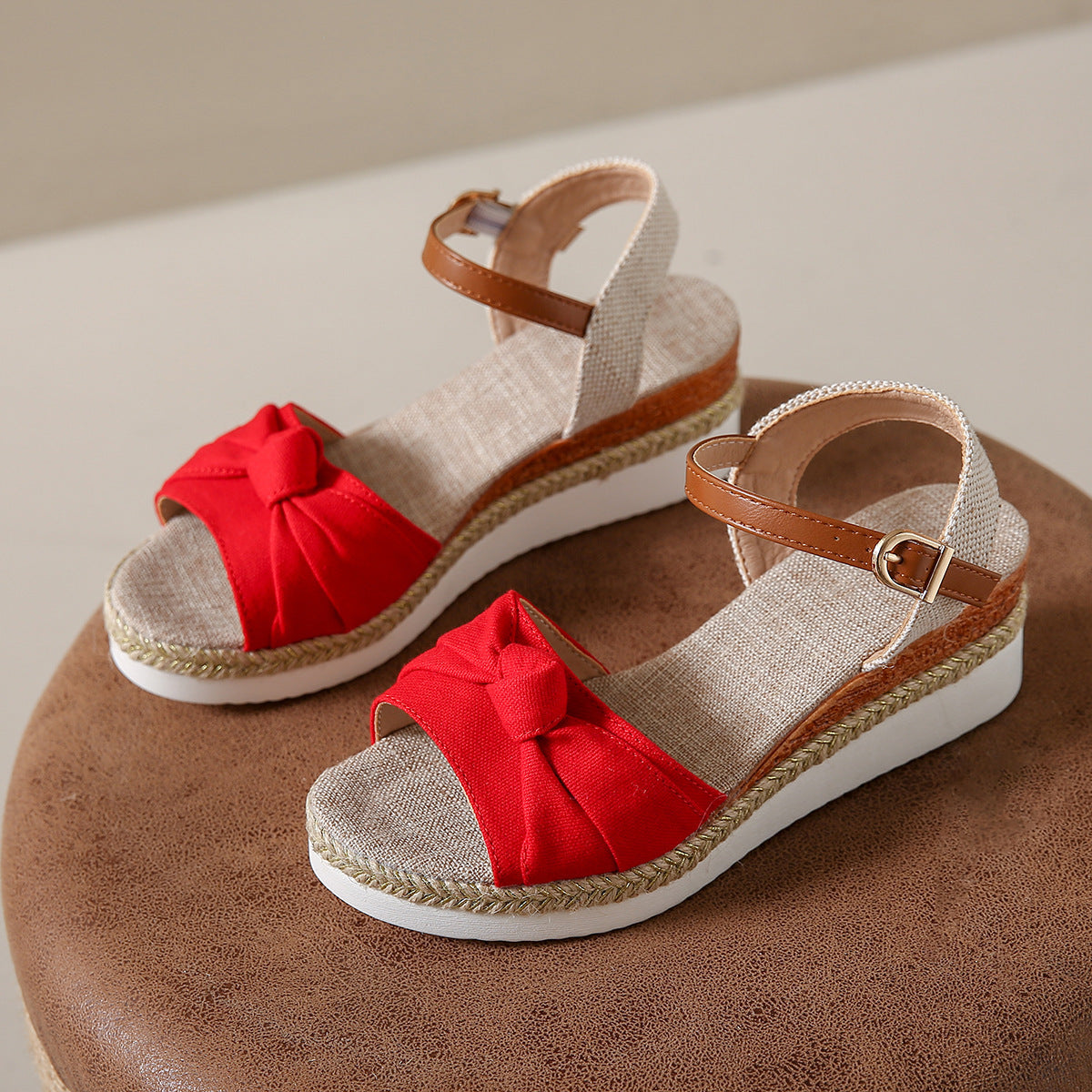 Bowknot Fashion Sandals Fish Mouth Buckle Rope Bottom Red - D&A