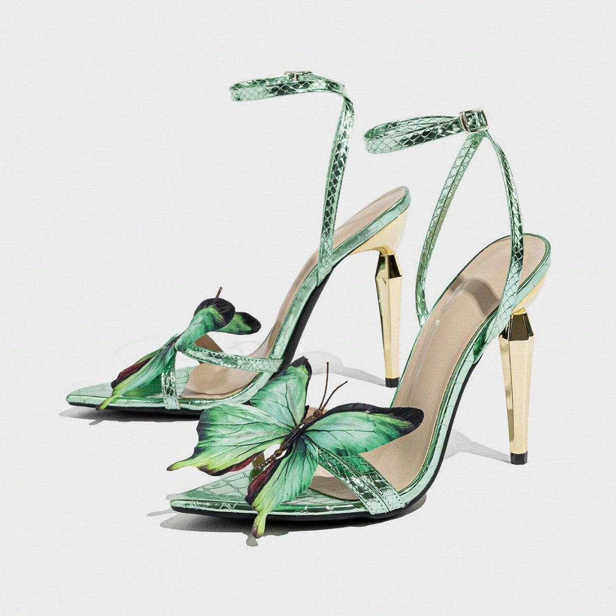 Women's Three-dimensional Butterfly Decorative Electroplated Stiletto Heel Sandals - D&A