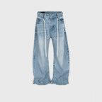Retro Trousers Same Washed Vintage Washed Jeans With Drawstring Belt - D&A