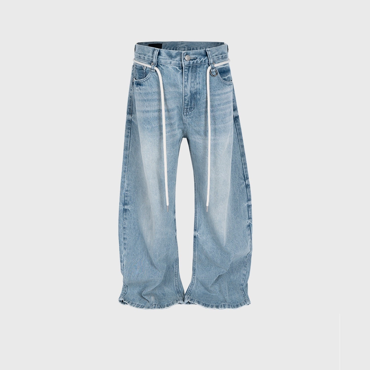 Retro Trousers Same Washed Vintage Washed Jeans With Drawstring Belt - D&A