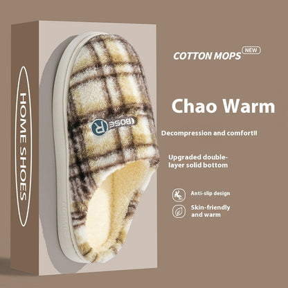Women's Home Plush Warm Non-slip Plaid Cotton Shoes - D&A
