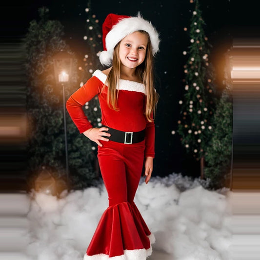 Winter Christmas Long-sleeved Shirt Bell Bottoms Hat Three-piece Children's Clothing - D&A