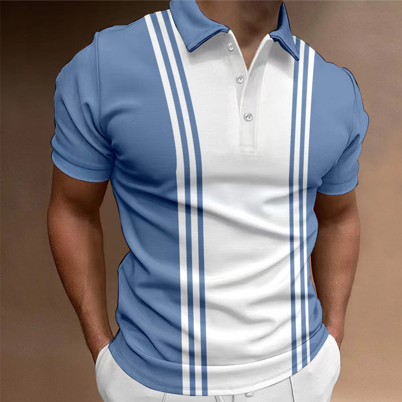 Casual 3 Button Printing Lapel Casual Men's T-shirt - D&A