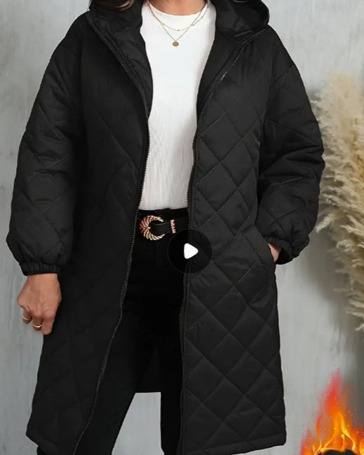 Elegant Hooded Zipper Cotton Jacket For Women Black - D&A