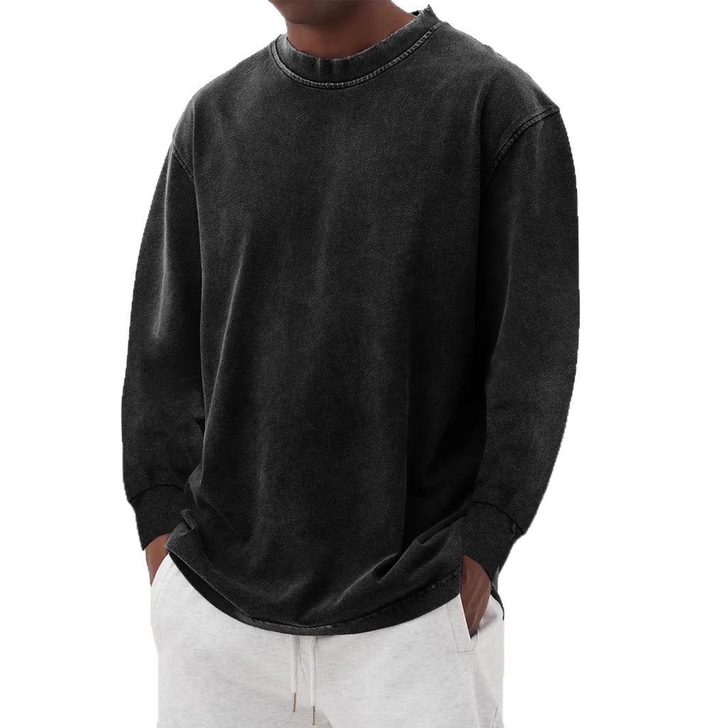 Washed Old Solid Color Men's Long-sleeved T-shirt - D&A