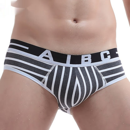 Men's Triangle Underwear Refined Cotton Striped Fashion White And Gray - D&A