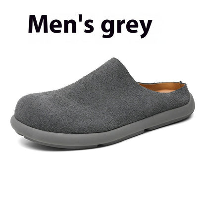 Outdoor Half Slippers Leather Shoes Gray - D&A