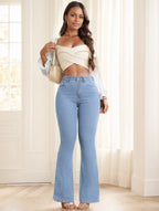 Women's Button Front Pocket Simple Design Casual Denim Long Pants - D&A