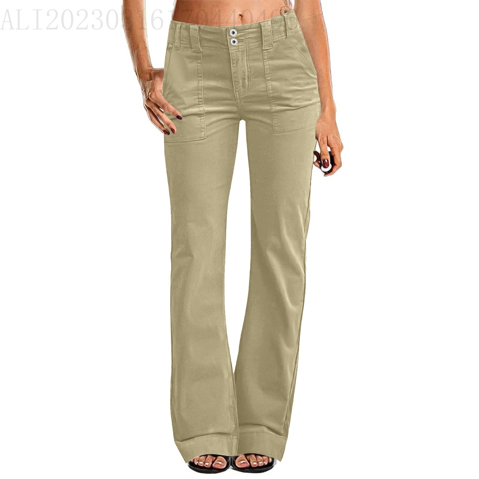 Lightweight Sports Pants Zipper Pocket Exercise Workout Pants Khaki - D&A