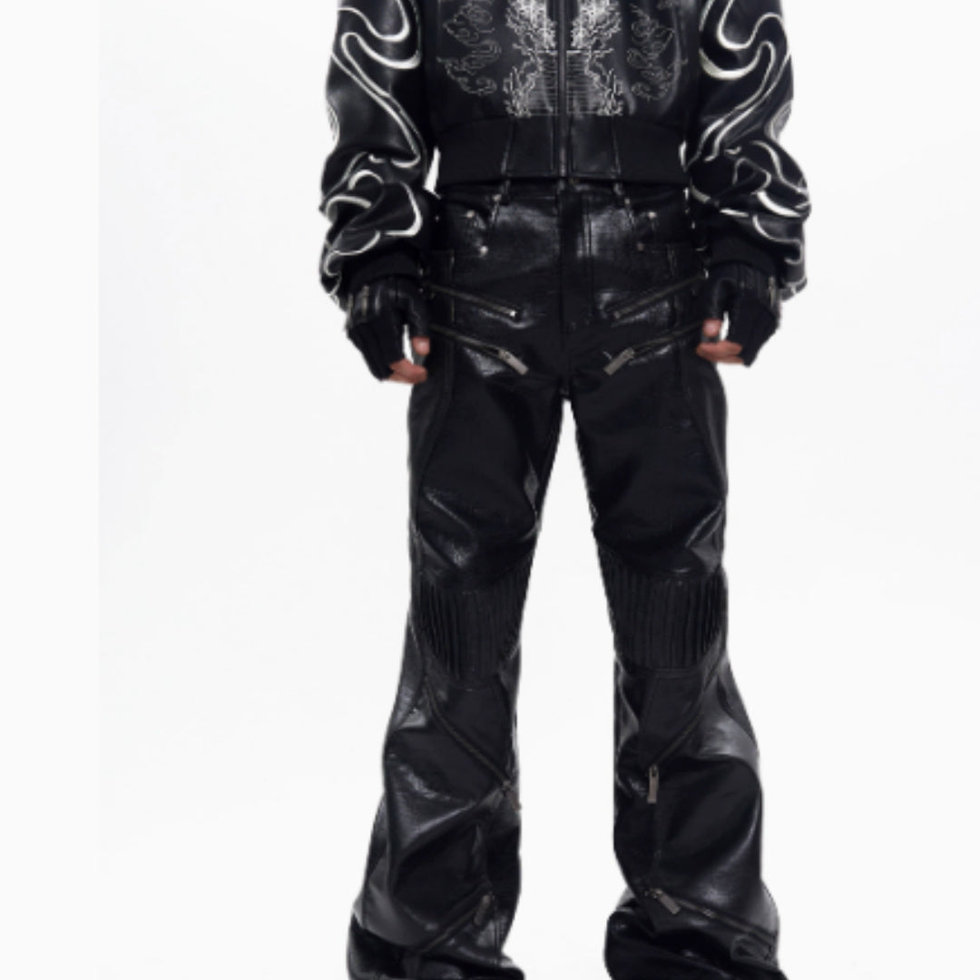 STARTEXCEEDEND Zipper Design Micro Pull Up Leather Pants For Men Autumn - D&A