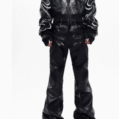 STARTEXCEEDEND Zipper Design Micro Pull Up Leather Pants For Men Autumn - D&A