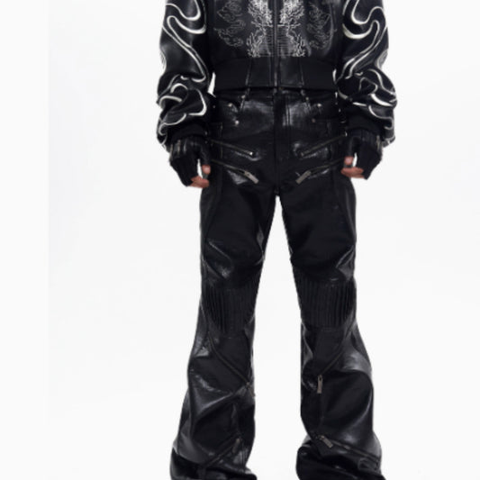 STARTEXCEEDEND Zipper Design Micro Pull Up Leather Pants For Men Autumn - D&A