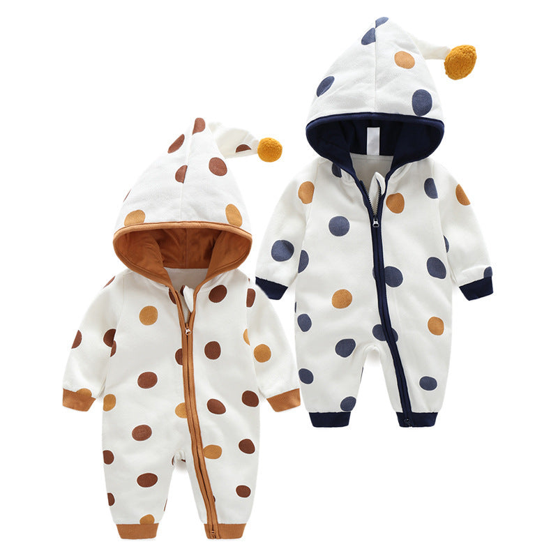 Cotton Printed Baby Hooded Crawling Bodysuit - D&A