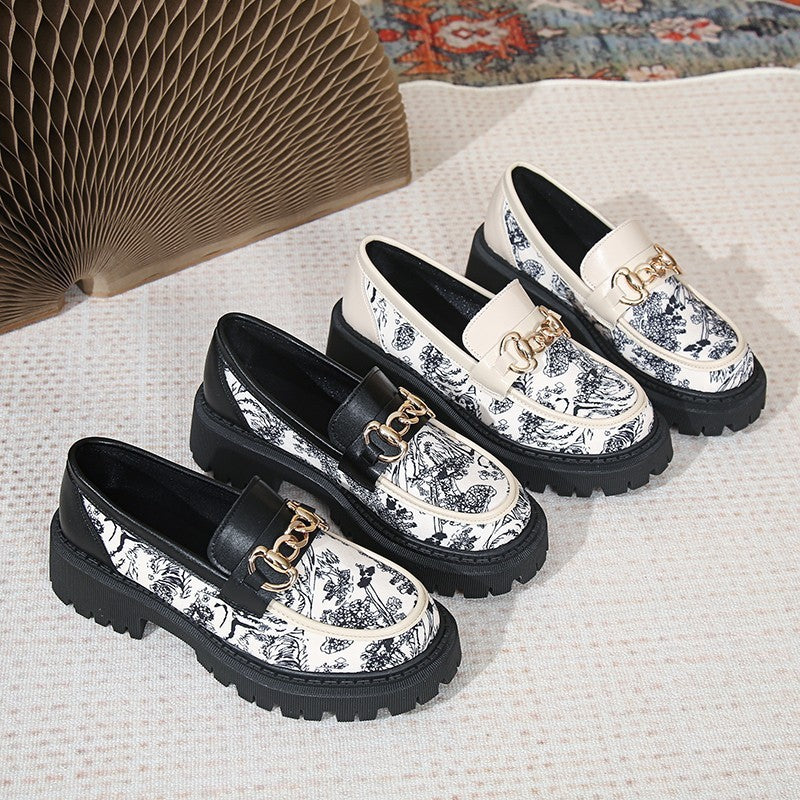 Plus Size National Style Muffin Platform Loafers Female Fashionable Golden Chain - D&A