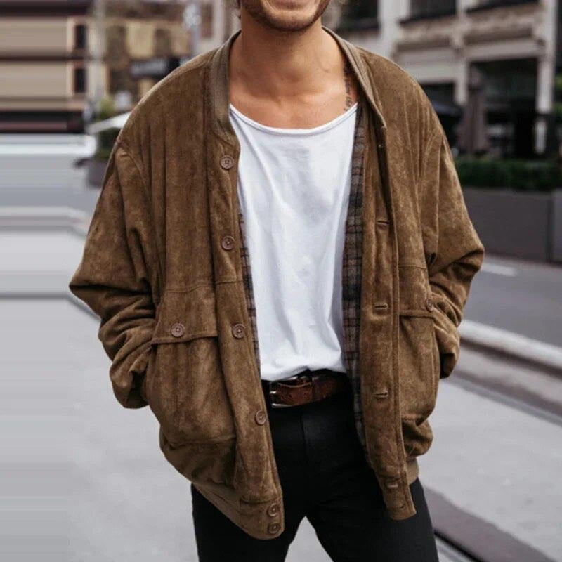 Maillard Suede Coat Men's Solid Color Casual Men's Jackets - D&A