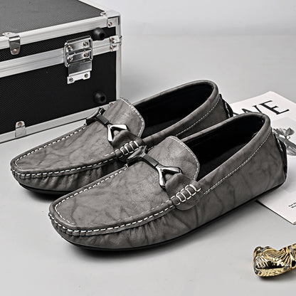 Genuine Leather All-match Men's Slip-on Gommino Gray - D&A