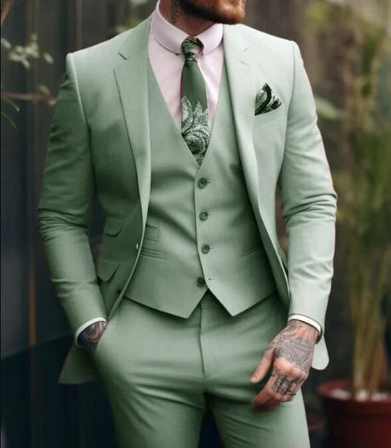 Plus-sized Plus Size Slim Fit Suit Three-piece Suit Light Green - D&A