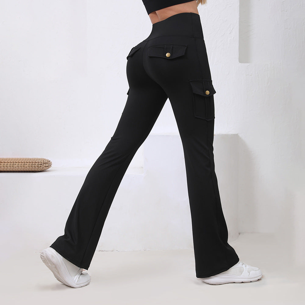 Pocket High Waist Hip Lift Quick-drying Breathable Tight Casual Fitness Sports Pants Black - D&A