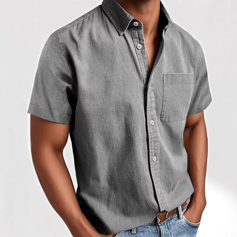 Single-breasted Shirt Men's Short Sleeve Gray - D&A