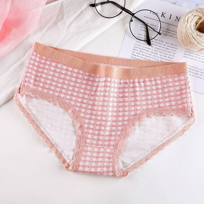 Plaid Printed Cotton Underwear For Women Bean Paste - D&A