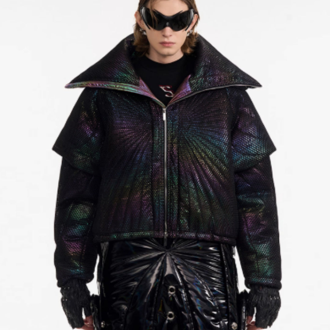 Male Dark Knight Large Collar Alien Short Cotton Jacket - D&A