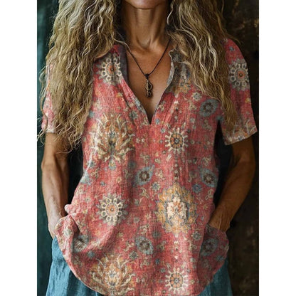 3D Printed Women's Spring And Summer Loose V-neck Short Sleeve Top XKTX02 SX2682 - D&A