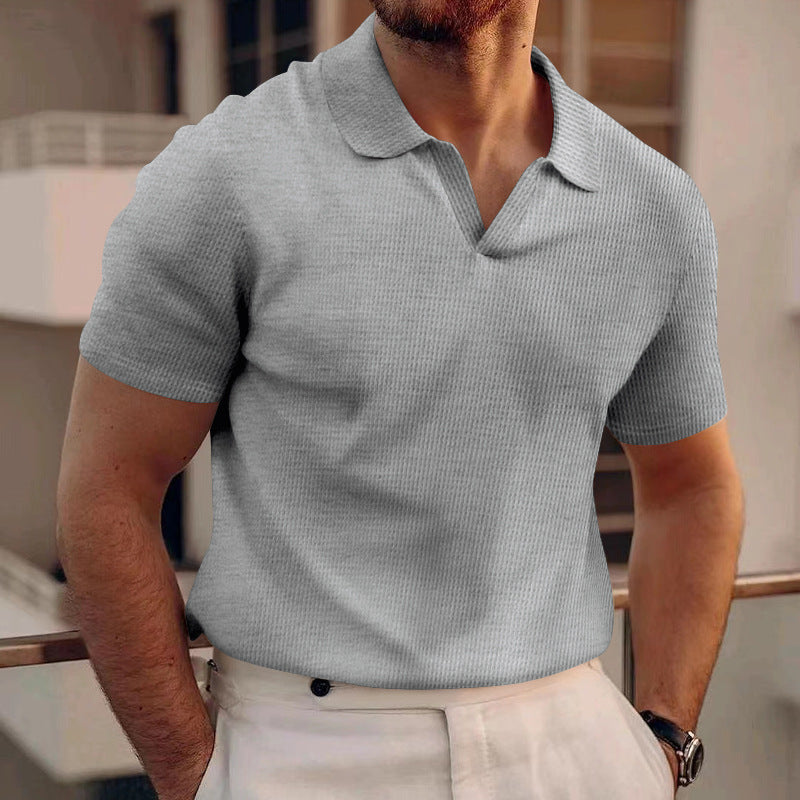Men's Summer Lapels T-shirt Heavy Waffle Gray - D&A