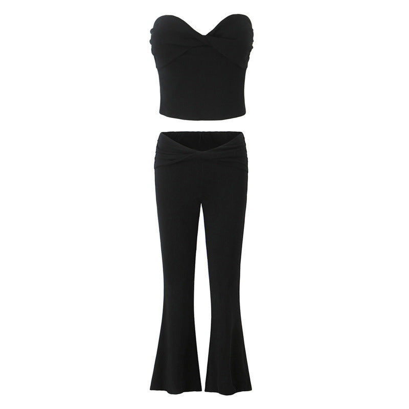 European And American Style Women's Fashion Sexy Casual Twist Tube Top Beautiful Back Tank-top Bell-bottom Pants - D&A