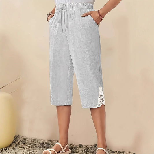 Women's Linen Texture Lace Casual Short Pants - D&A