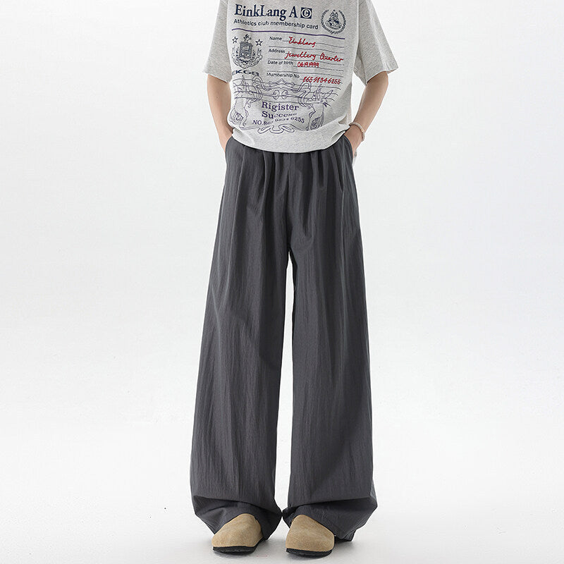 Basamine Ice Silk Drooping Curtain Lazy Men's Summer Mopping Wide-leg Casual Pants Gray - D&A