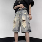 American High Street Retro Tattered Jeans Denim Shorts Wide Leg - D&A