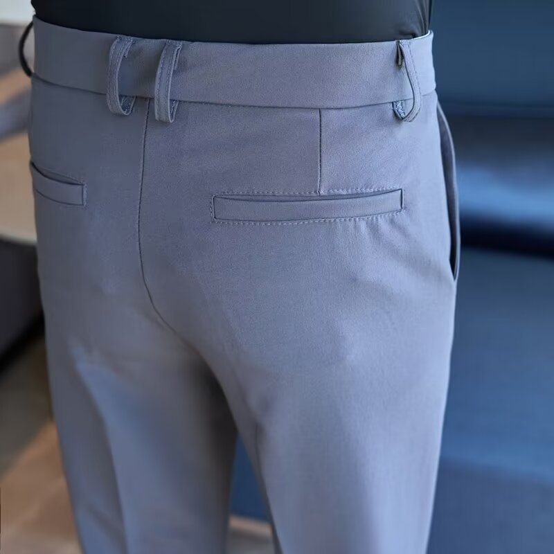 High Waist Straight Double Pleated Casual Suit Pants - D&A