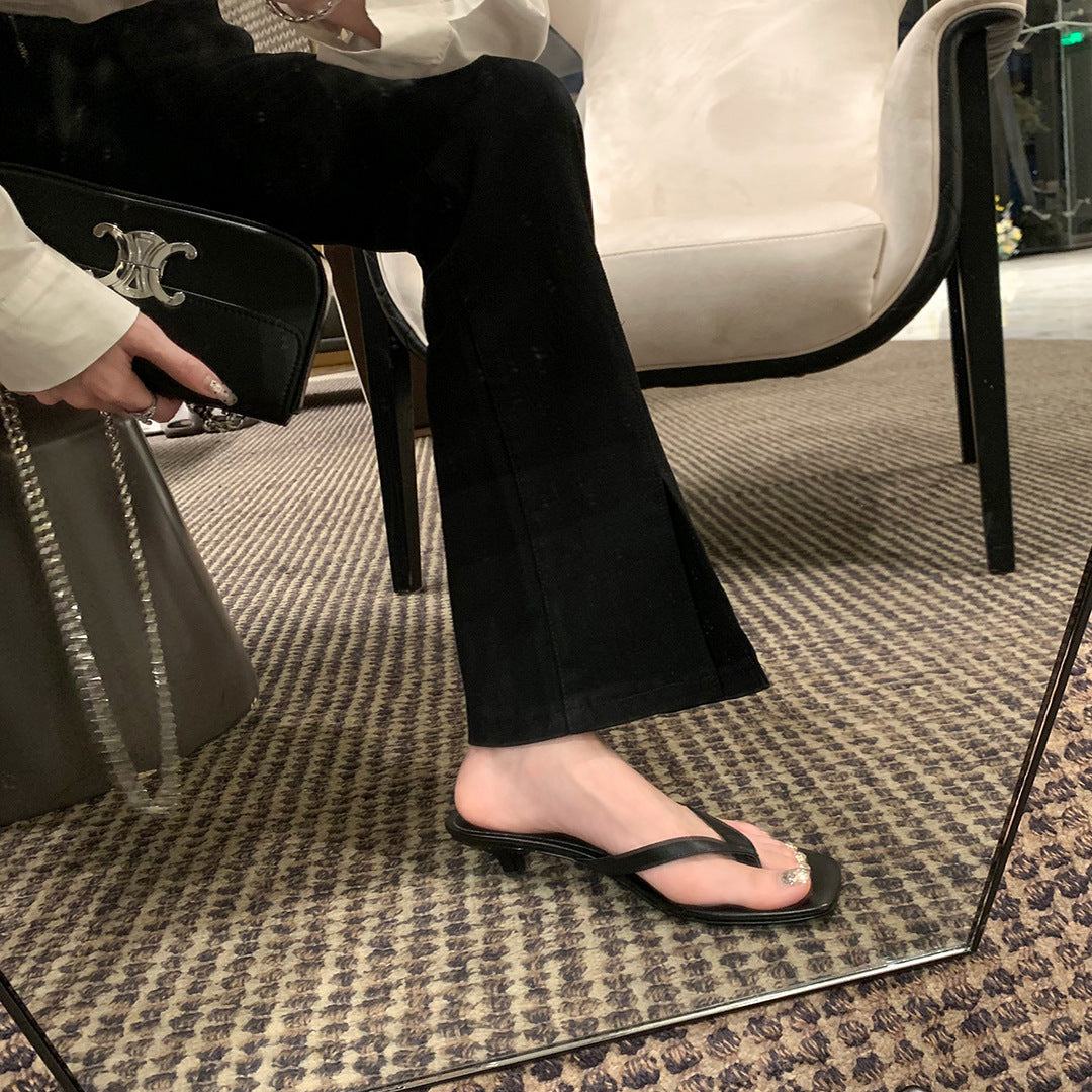 Women's Square Toe Leather Flip-flops - D&A