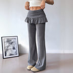Women's Solid Color Fake Two-piece Casual Pants - D&A