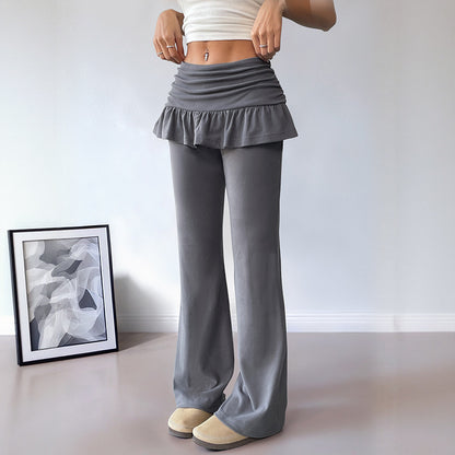 Women's Solid Color Fake Two-piece Casual Pants - D&A
