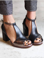 Women's Solid Color High Heel Peep Toe Buckle Sandals - D&A
