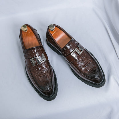 Thick Bottom Slip-on Business Casual Leather Shoes 8882 Brown - D&A