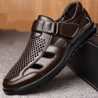 Men's Business Casual Hollow Work With Holes Leather Sandals - D&A